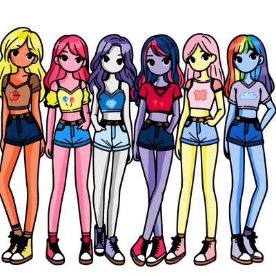 a group of girls wearing crop tops and shorts