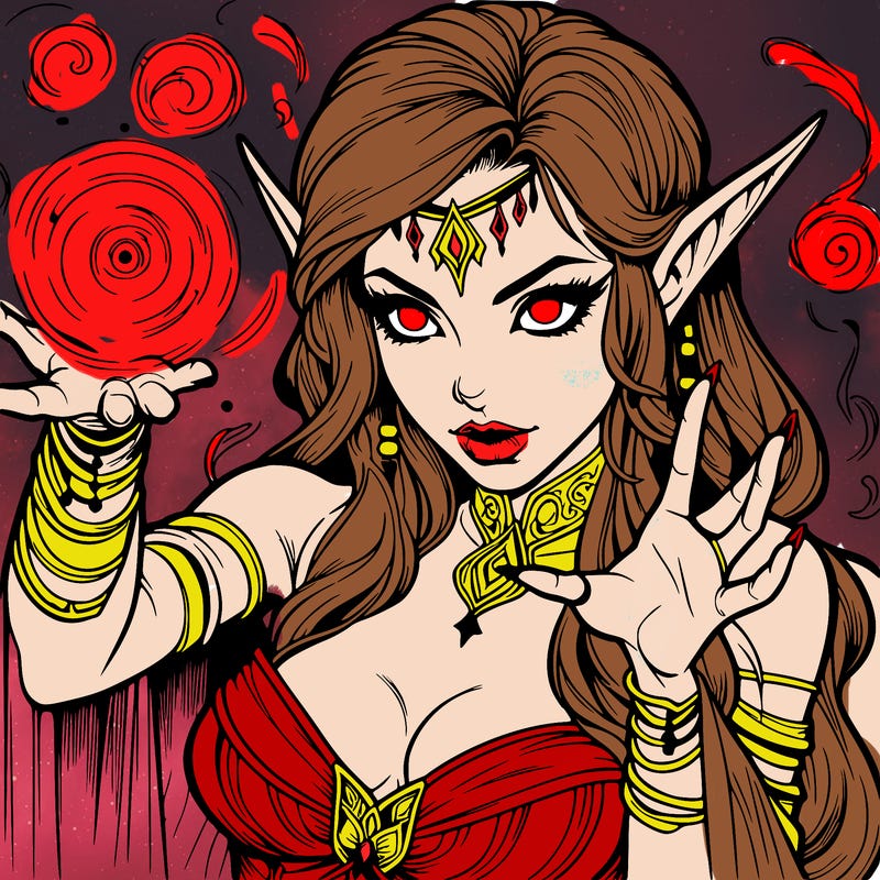 realistic scary beautiful elf sorceress casting spell