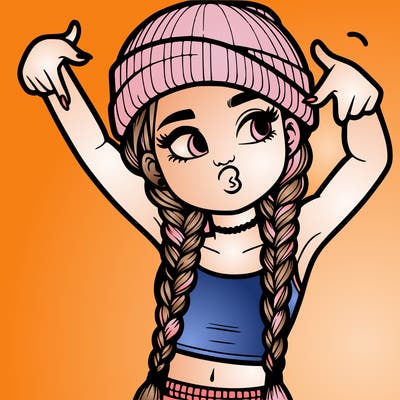 realistic teenage girl with braids and a beanie and crop top doing 🫶🏼