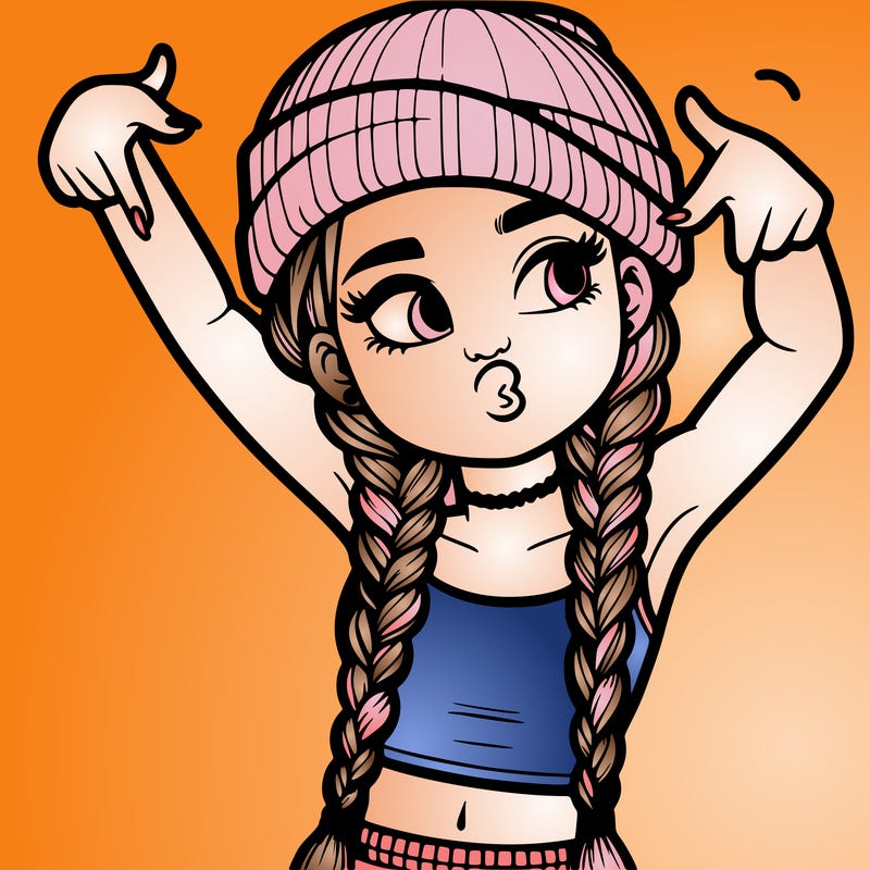 realistic teenage girl with braids and a beanie and crop top doing 🫶🏼