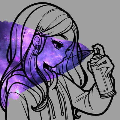 a realistic girl spray painting