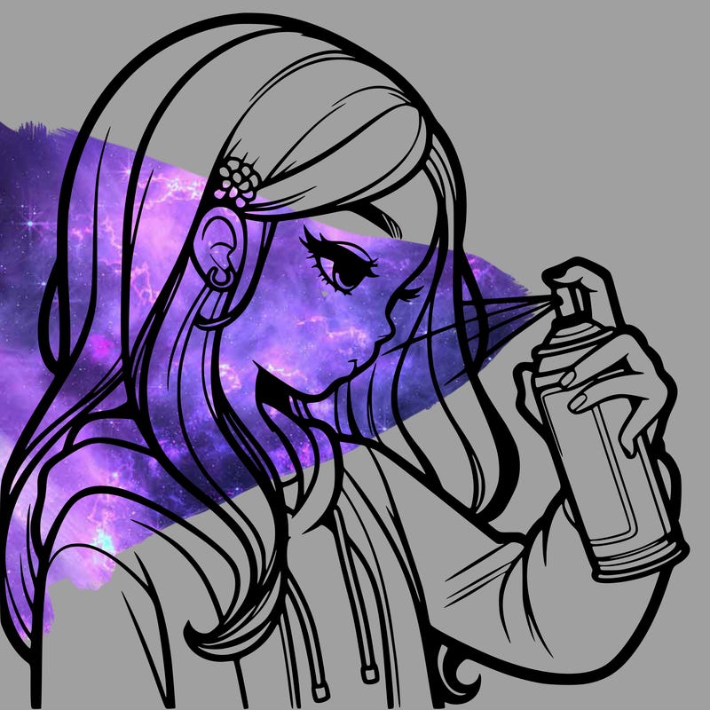 a realistic girl spray painting