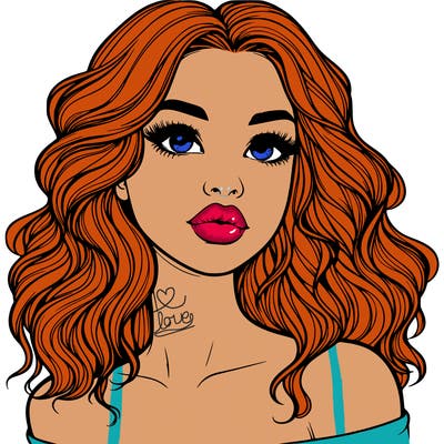 realistic girl with wavy hair and lips
