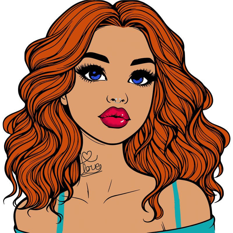 realistic girl with wavy hair and lips