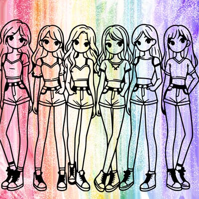a group of girls wearing crop tops and shorts