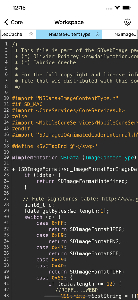 Code-Viewer - Source code editor interface with syntax highlighting in Code-Viewer app