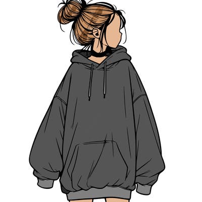realistic girl with a oversized sweatshirt on and a bun