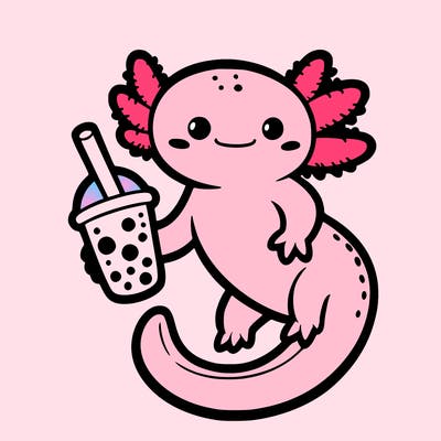 axolotl holding boba