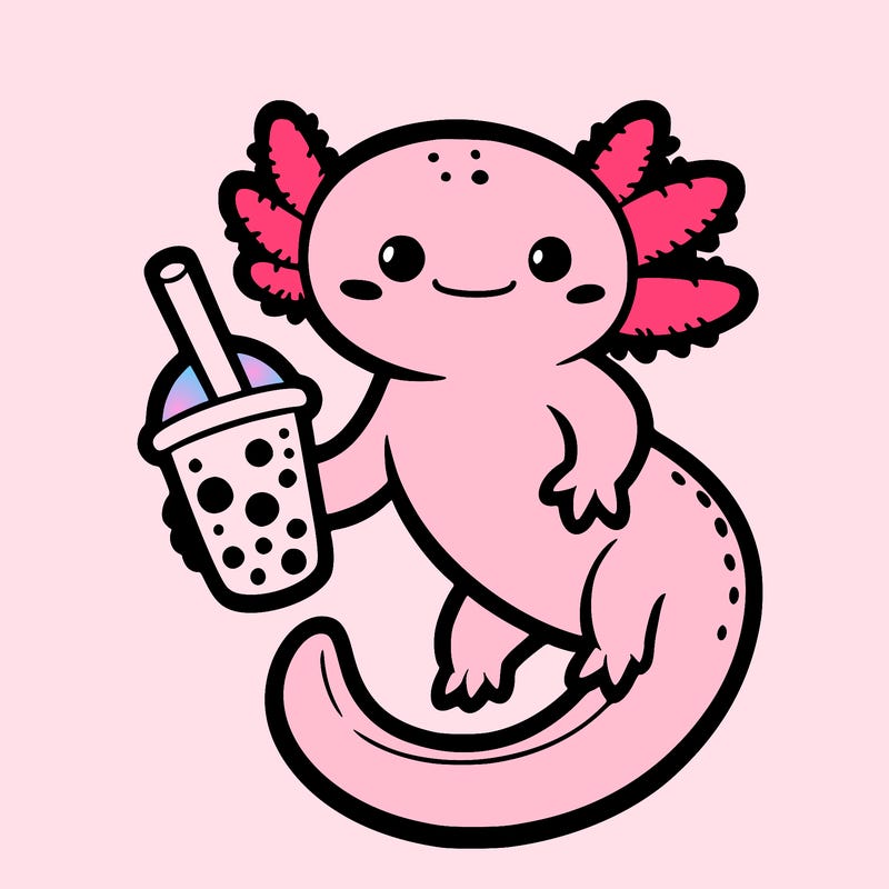 axolotl holding boba