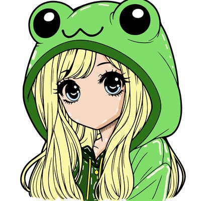a pretty girl wearing a frog hoodie portrait with long hair
