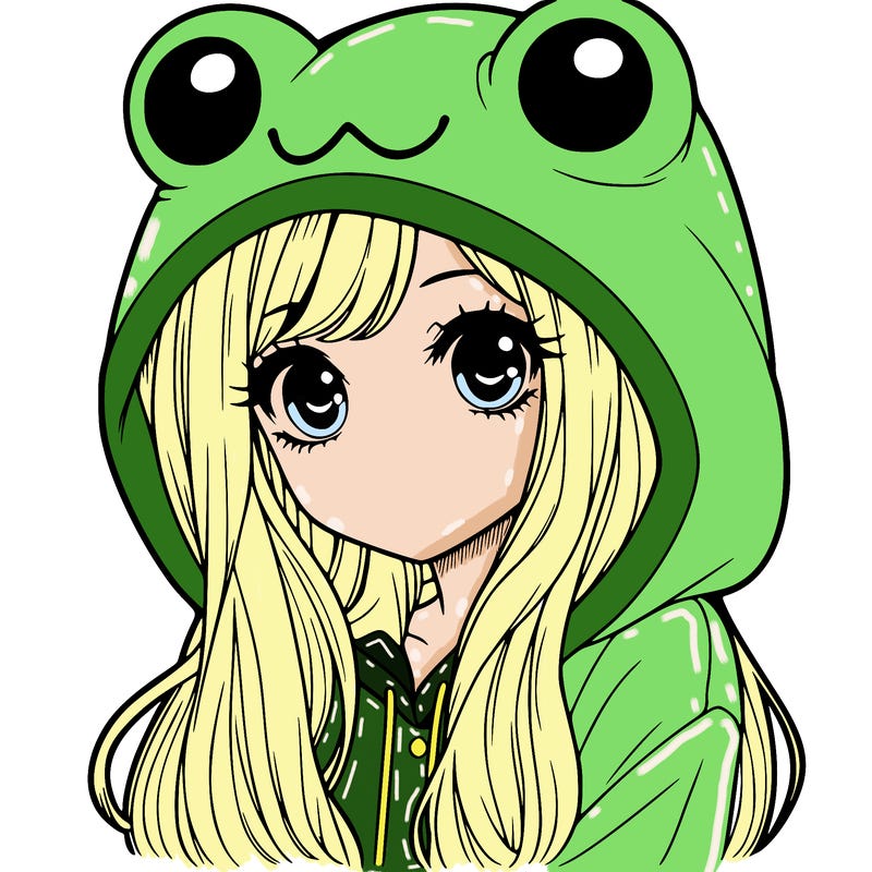 a pretty girl wearing a frog hoodie portrait with long hair