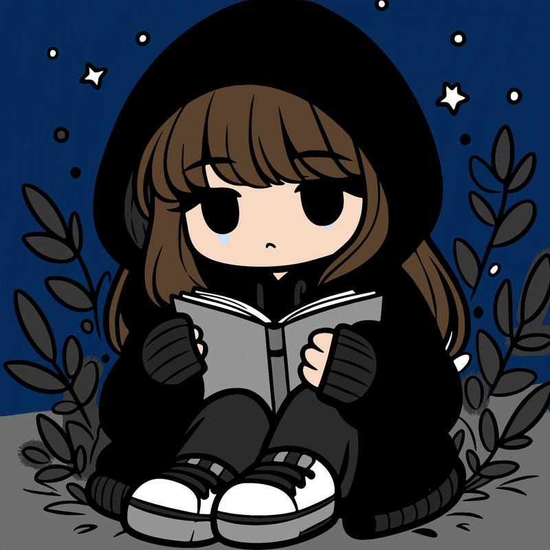 girl in oversized hoodie reading a book
