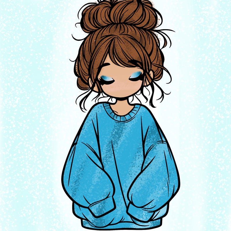 girl with baggy sweatshirt and messy bun