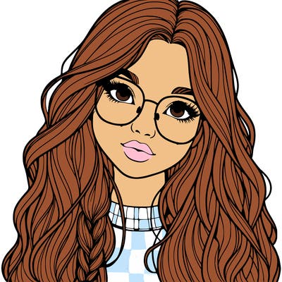 girl with long hair and freckles and glasses realistic