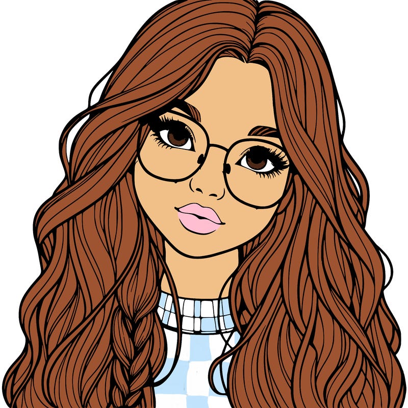 girl with long hair and freckles and glasses realistic