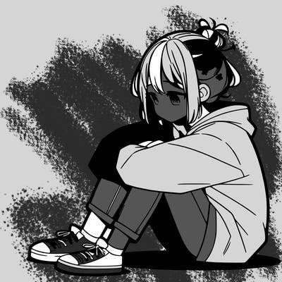 sad anime girl sitting alone
