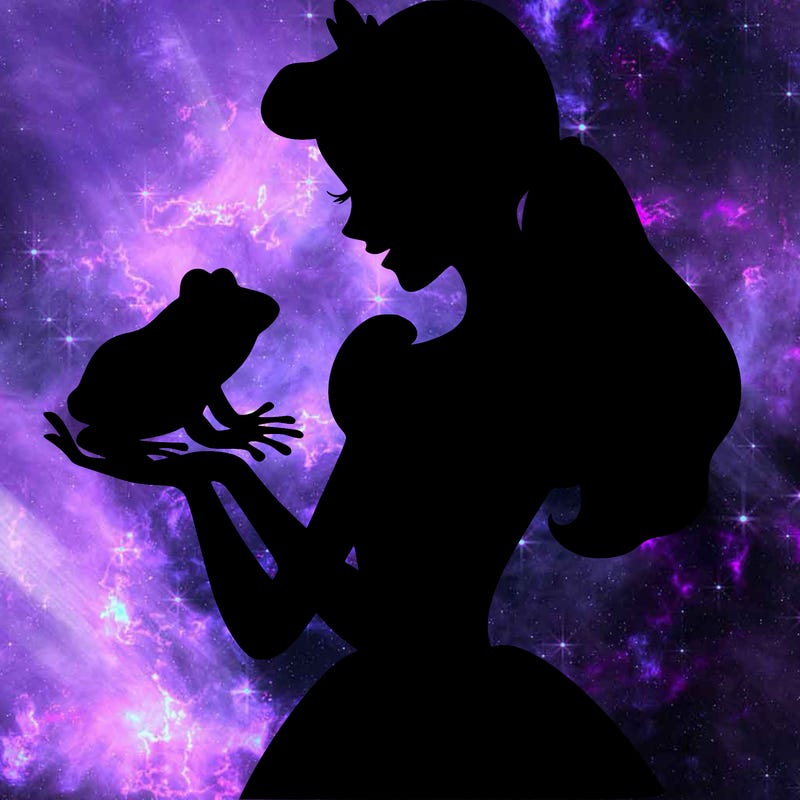 a shadow of a princess holding a frog realistic