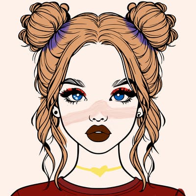 realistic girl with two buns in hair and lips