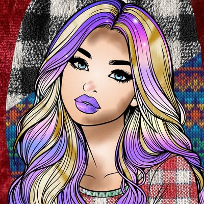 realistic girl with hair on her hair and lips