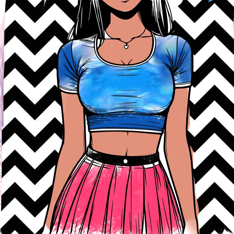 realistic girl wearing crop top and skirt