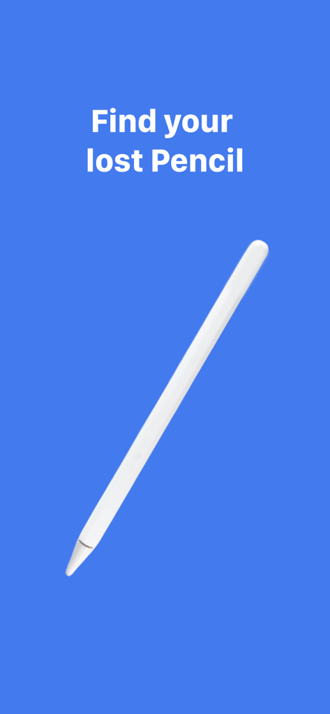 Find My Bluetooth Pencil - 白いスタイラスが青い背景にある、紛失したPencilアプリ画面を見つける