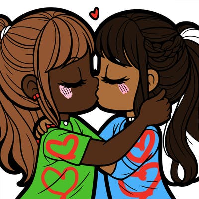 two girls kissing