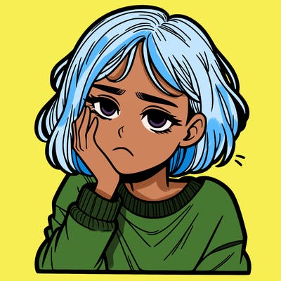 teenage girl with no hair with bored expression