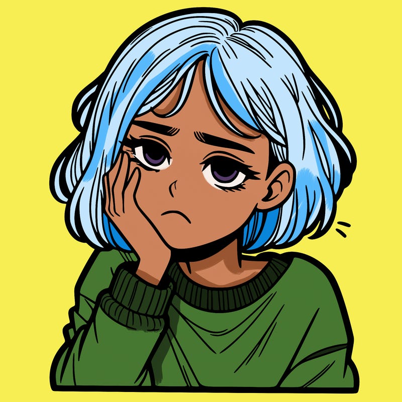 teenage girl with no hair with bored expression