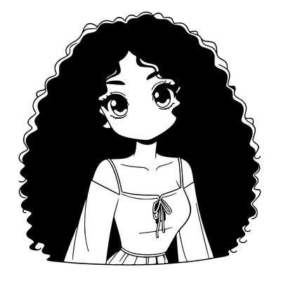a black anime girl with long afro hair