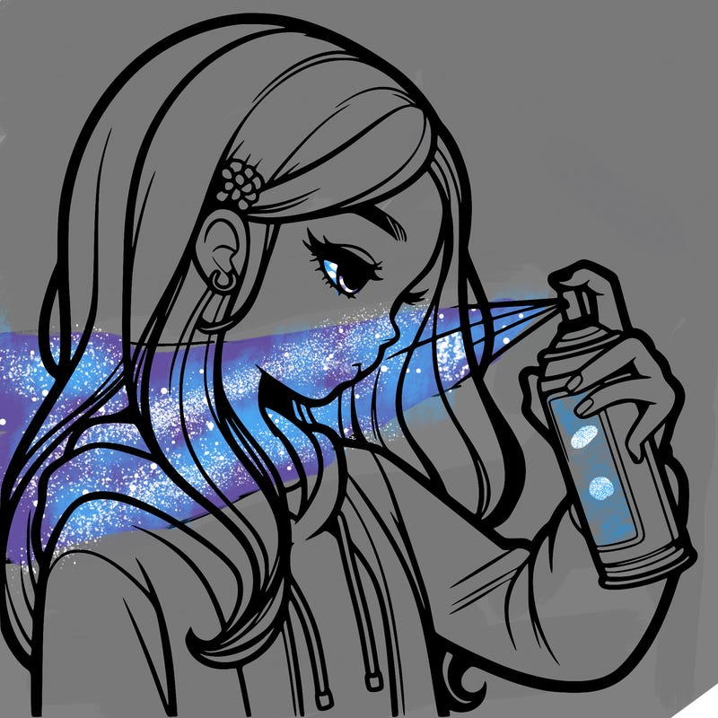 a realistic girl spray painting