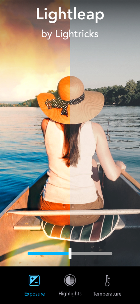 Split-Screen-Ansicht eines Fotos, das mit dem Lightleap Belichtungsregler bearbeitet wird