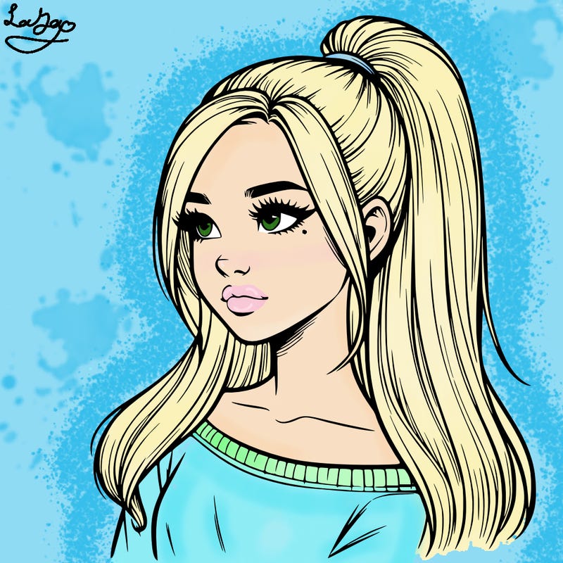 realistic girl with a high ponytail