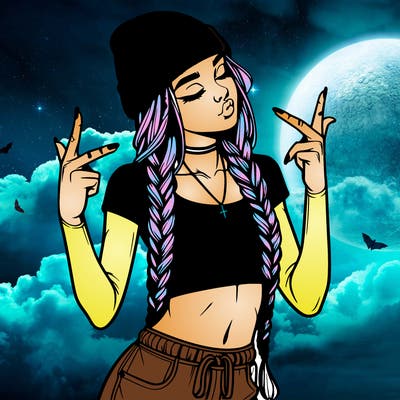 realistic teenage girl with braids and a beanie and crop top doing 🫶🏼