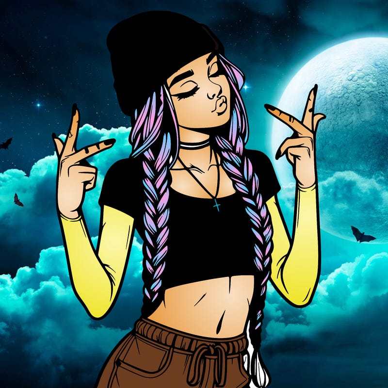 realistic teenage girl with braids and a beanie and crop top doing 🫶🏼