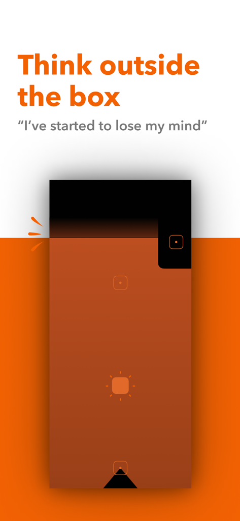 Blackbox - Blackbox puzzle game screenshot featuring the text Think outside the box above a minimalist orange and black interface.