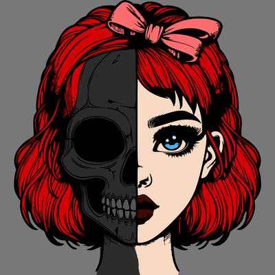 realistic girl with half skull mask