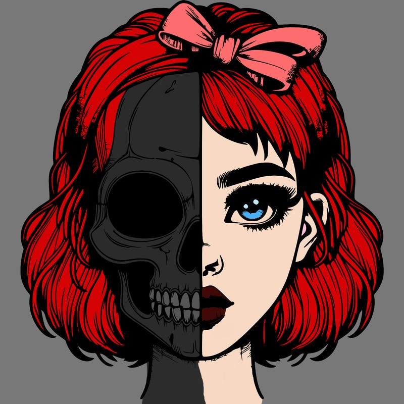 realistic girl with half skull mask