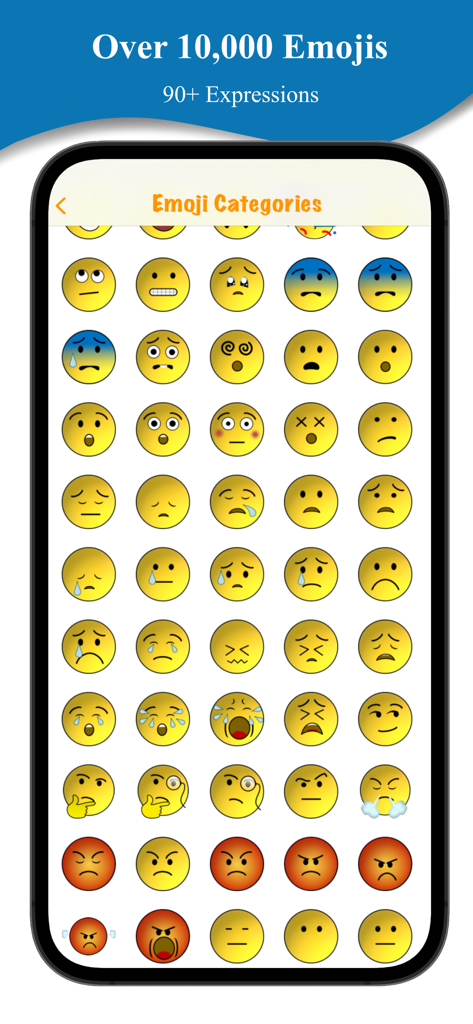 Emoji Journal - A selection of expressive emoji faces available in the Emoji Journal app for mood tracking