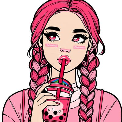 realistic girl with braided hair drinking boba