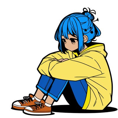 sad anime girl sitting alone