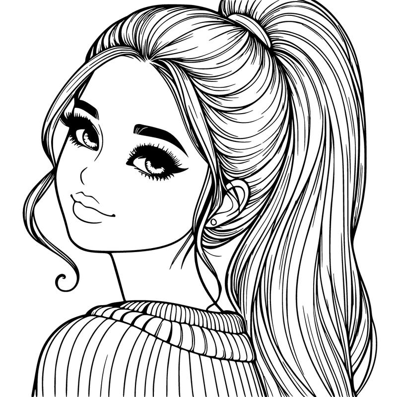 beautiful realistic girl with high ponytail