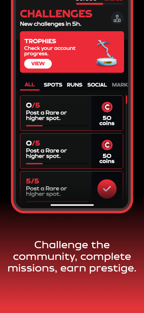 The Club (Carspotting app) - A screenshot of The Club app showing car spotting challenges and mission rewards for enthusiasts.