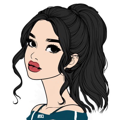 realistic girl with a ponytail on her hair and lips