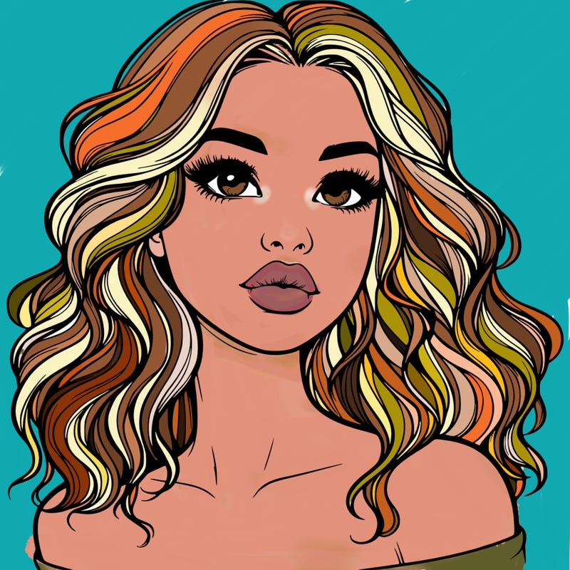 realistic girl with wavy hair and lips