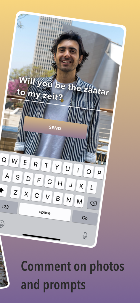 baklava: Arab Relationships - Ein Screenshot der Baklava-Dating-App-Oberfläche, der zeigt, wie man Fotos und kulturelle Anregungen kommentiert