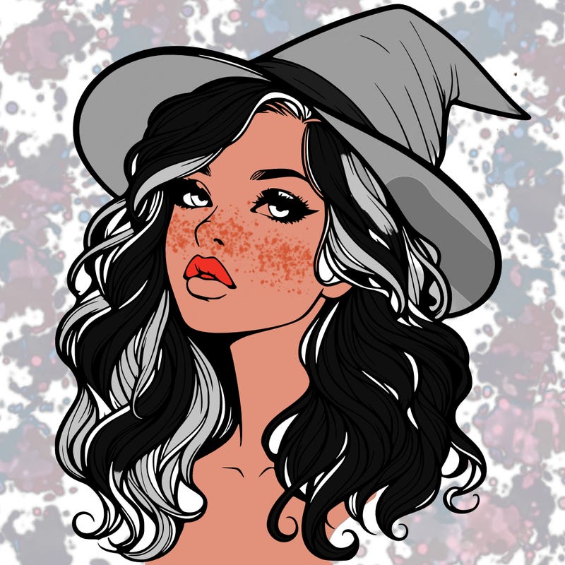 realistic witch girl with wavy hair and lips