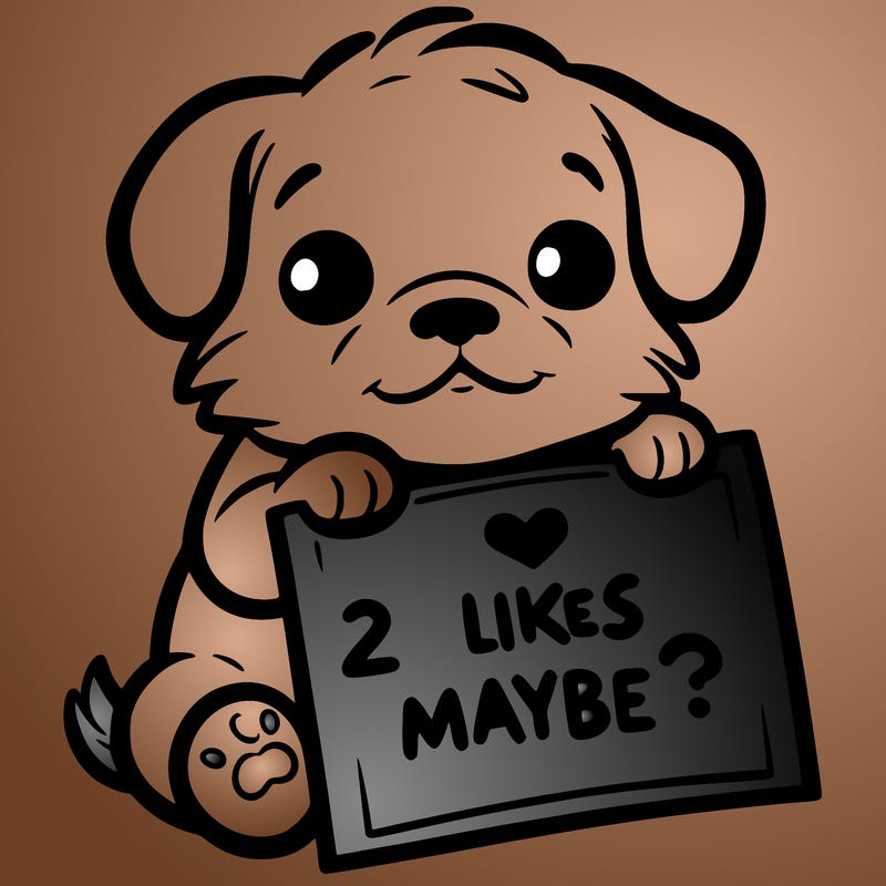 a puppy holding a sign that says 2 likes maybe?