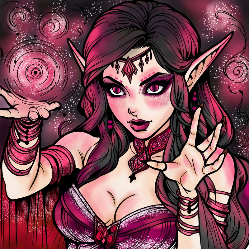 realistic scary beautiful elf sorceress casting spell