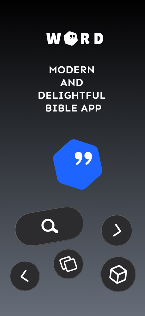 Modern and minimalist interface of the Word Bible app featuring a clean design and navigation buttons