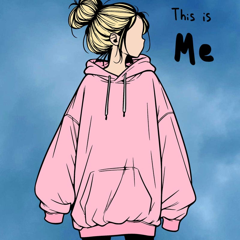 realistic girl with a oversized sweatshirt on and a bun